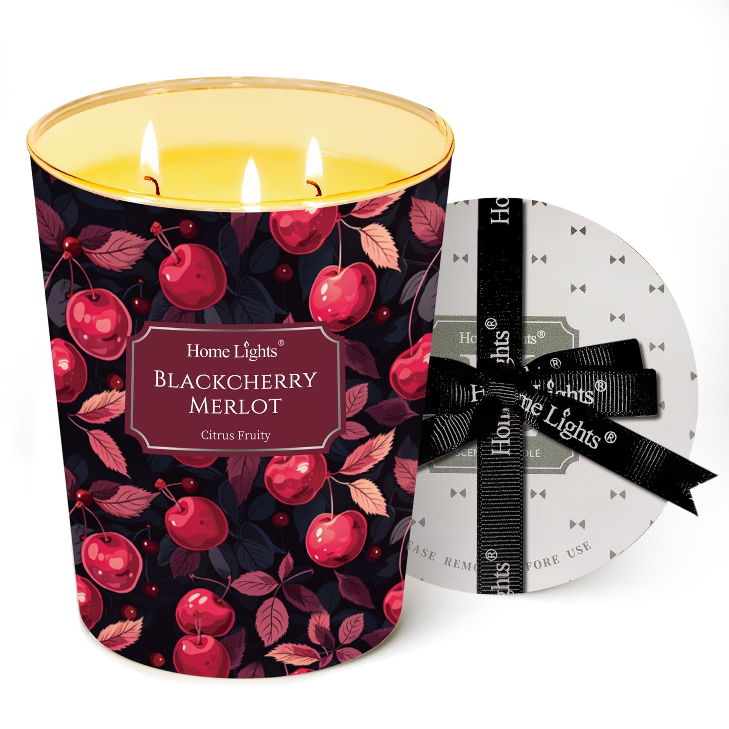 HomeLights 34oz 3-Wick Soy Wax Candle – Blackcherry Merlot Scent