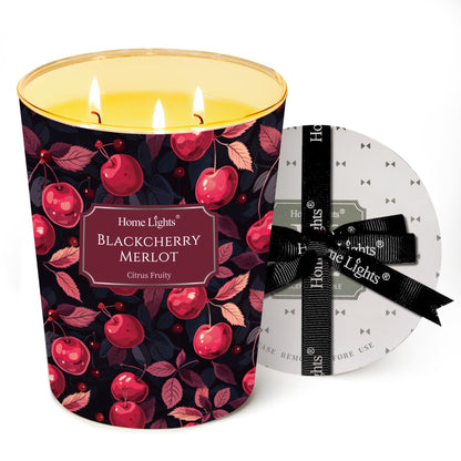 HomeLights 34oz 3-Wick Soy Wax Candle – Blackcherry Merlot Scent
