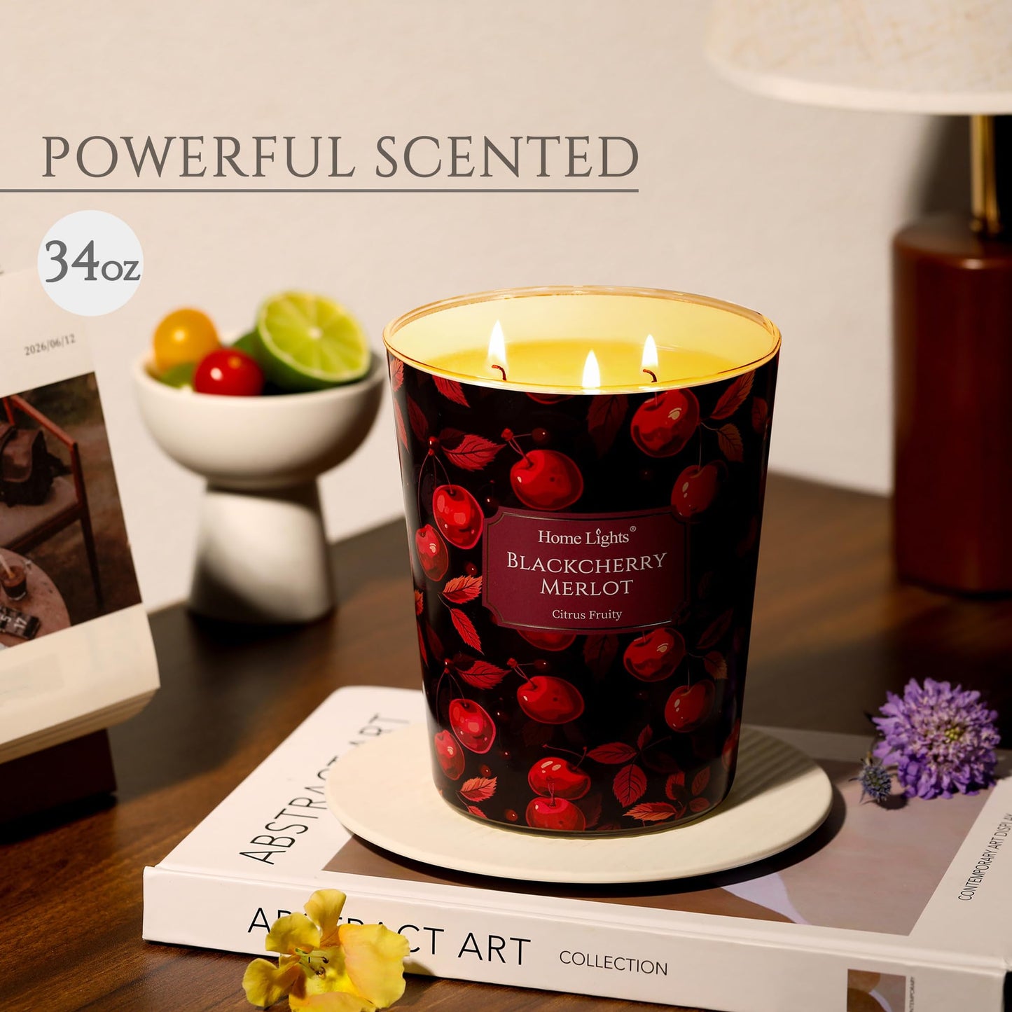 HomeLights 34oz 3-Wick Soy Wax Candle – Blackcherry Merlot Scent