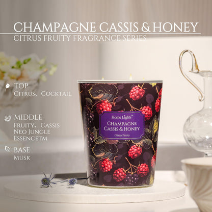 HomeLights 34oz Scented Candle – 3-Wick Champagne Cassis & Honey | Eco Soy Wax