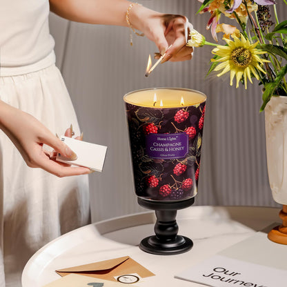 HomeLights 34oz Scented Candle – 3-Wick Champagne Cassis & Honey | Eco Soy Wax