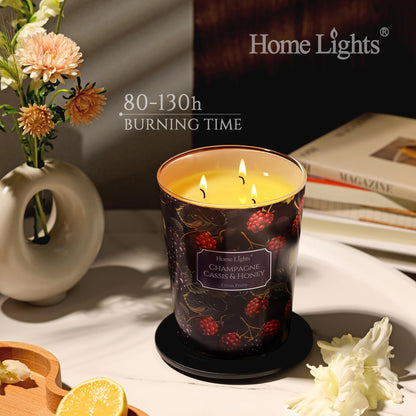 HomeLights 34oz Scented Candle – 3-Wick Champagne Cassis & Honey | Eco Soy Wax
