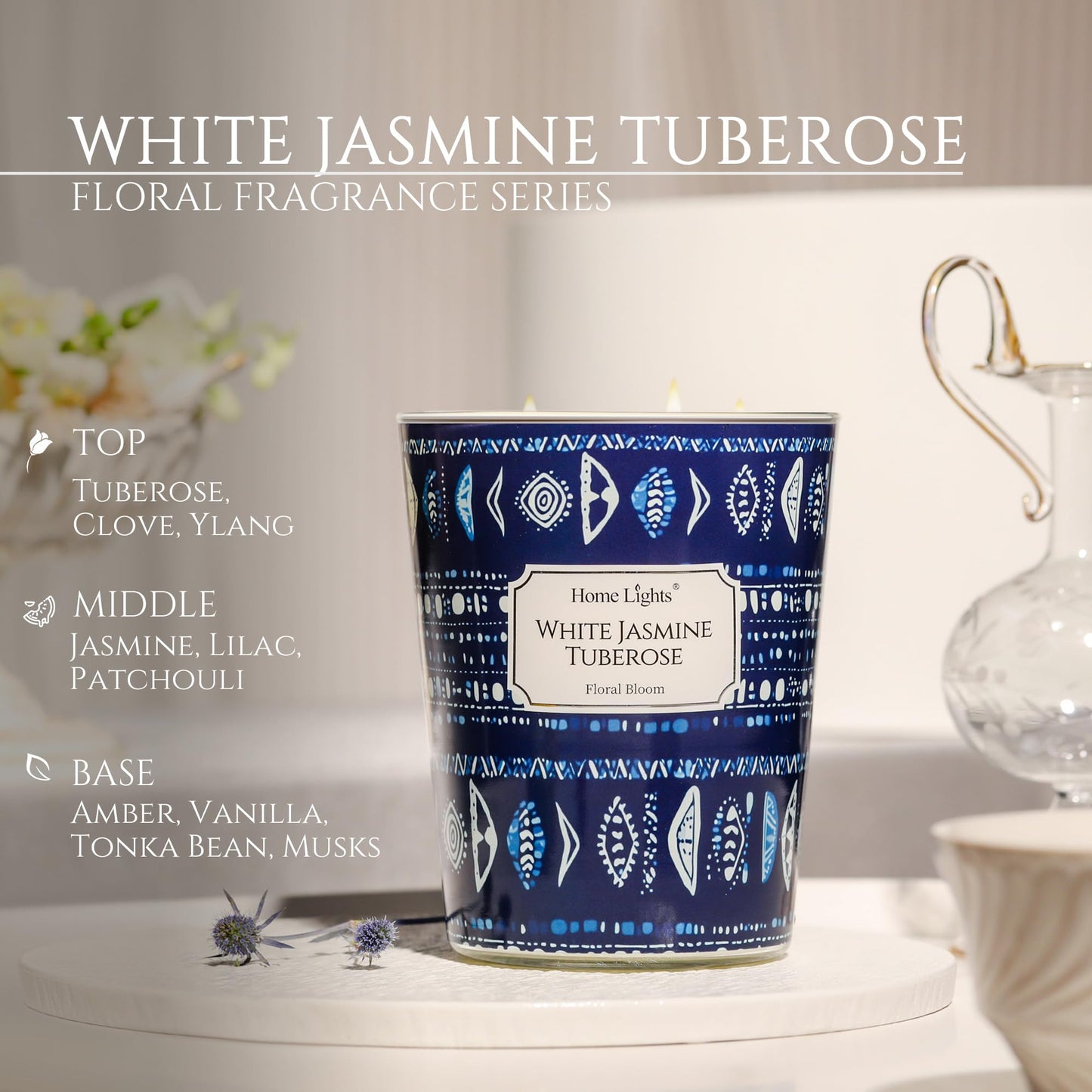 HomeLights 34oz Scented Candle – 3-Wick White Jasmine Tuberose