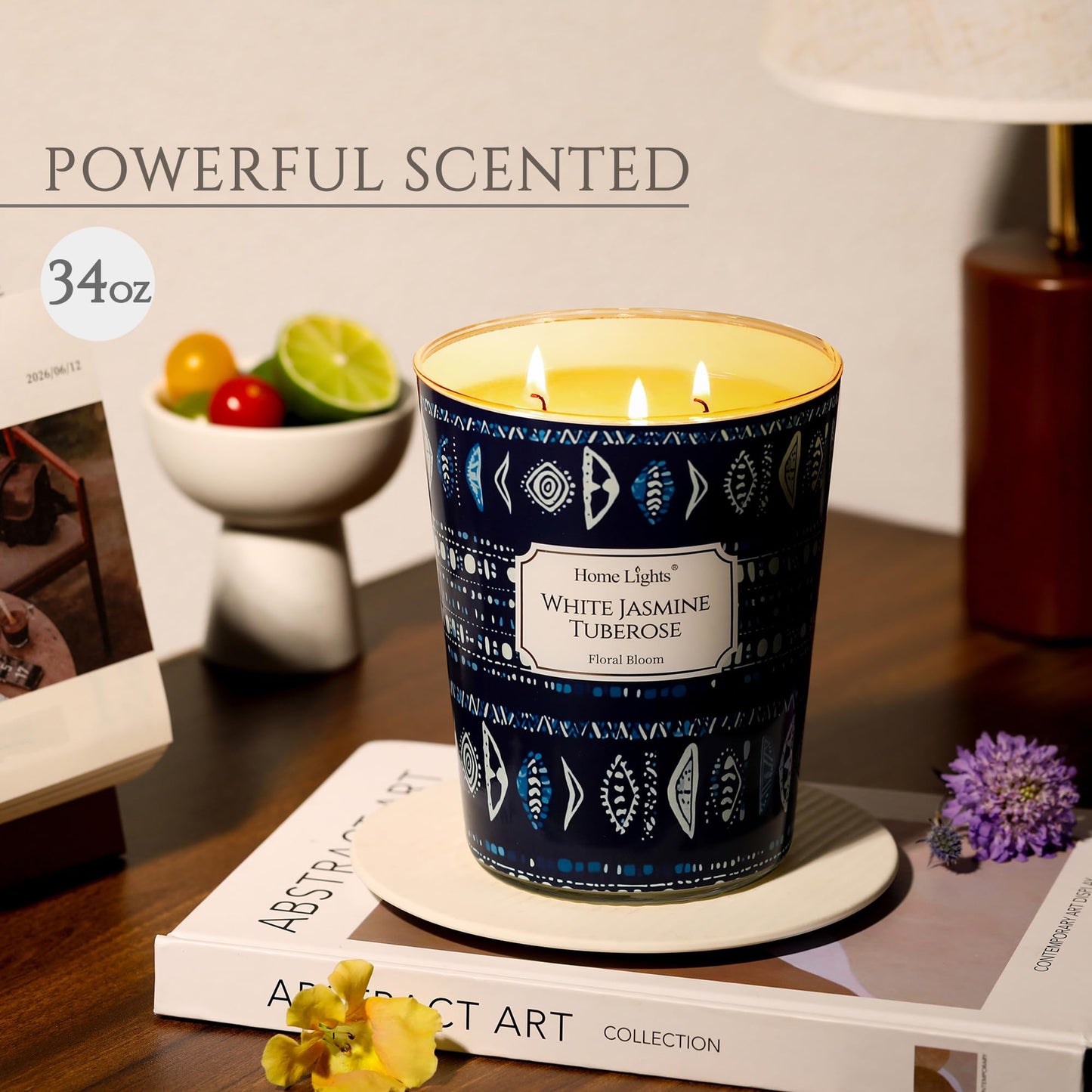 HomeLights 34oz Scented Candle – 3-Wick White Jasmine Tuberose