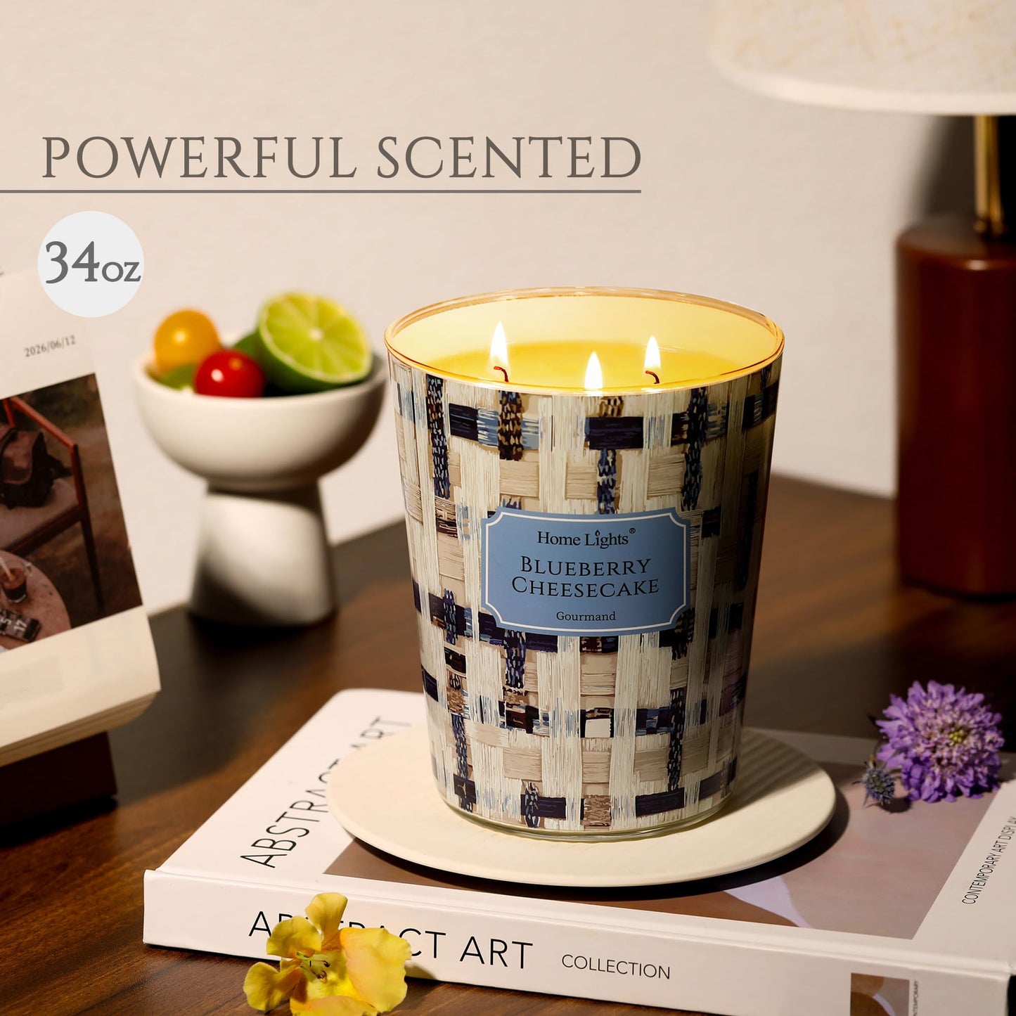 HomeLights 34oz Blueberry Cheesecake 3-Wick Candle | Aromatherapy & Rustic Modern Decor