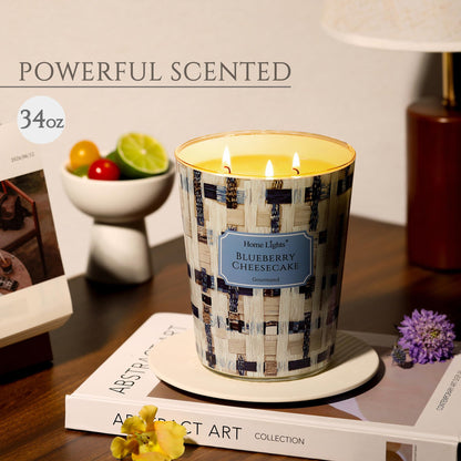 HomeLights 34oz Blueberry Cheesecake 3-Wick Candle | Aromatherapy & Rustic Modern Decor