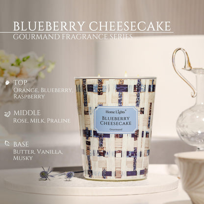HomeLights 34oz Blueberry Cheesecake 3-Wick Candle | Aromatherapy & Rustic Modern Decor
