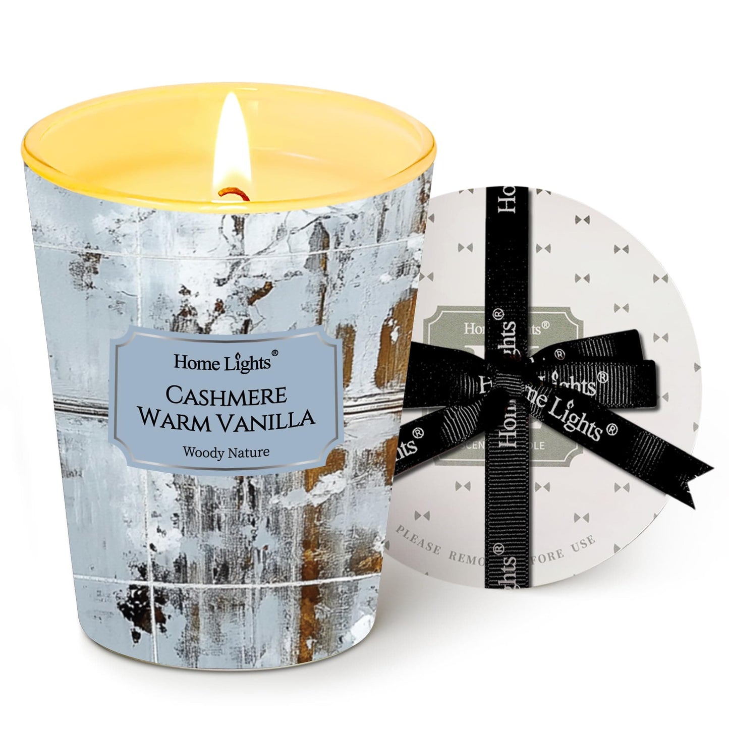 HomeLights Scented Candle – Cashmere Warm Vanilla, 6.7oz Soy Wax, Single Wick, Industrial Chic Home Decor & Gifts