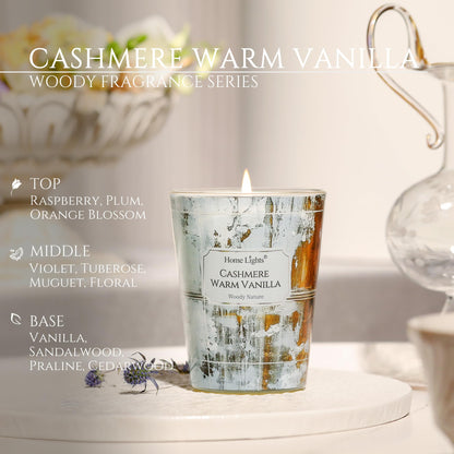 HomeLights Scented Candle – Cashmere Warm Vanilla, 6.7oz Soy Wax, Single Wick, Industrial Chic Home Decor & Gifts