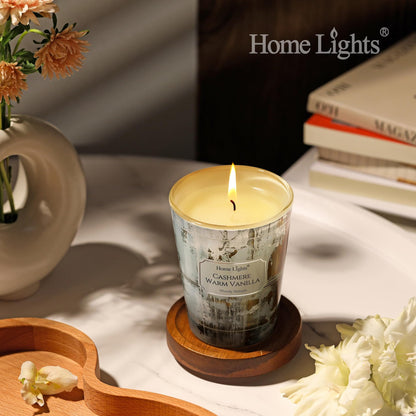 HomeLights Scented Candle – Cashmere Warm Vanilla, 6.7oz Soy Wax, Single Wick, Industrial Chic Home Decor & Gifts