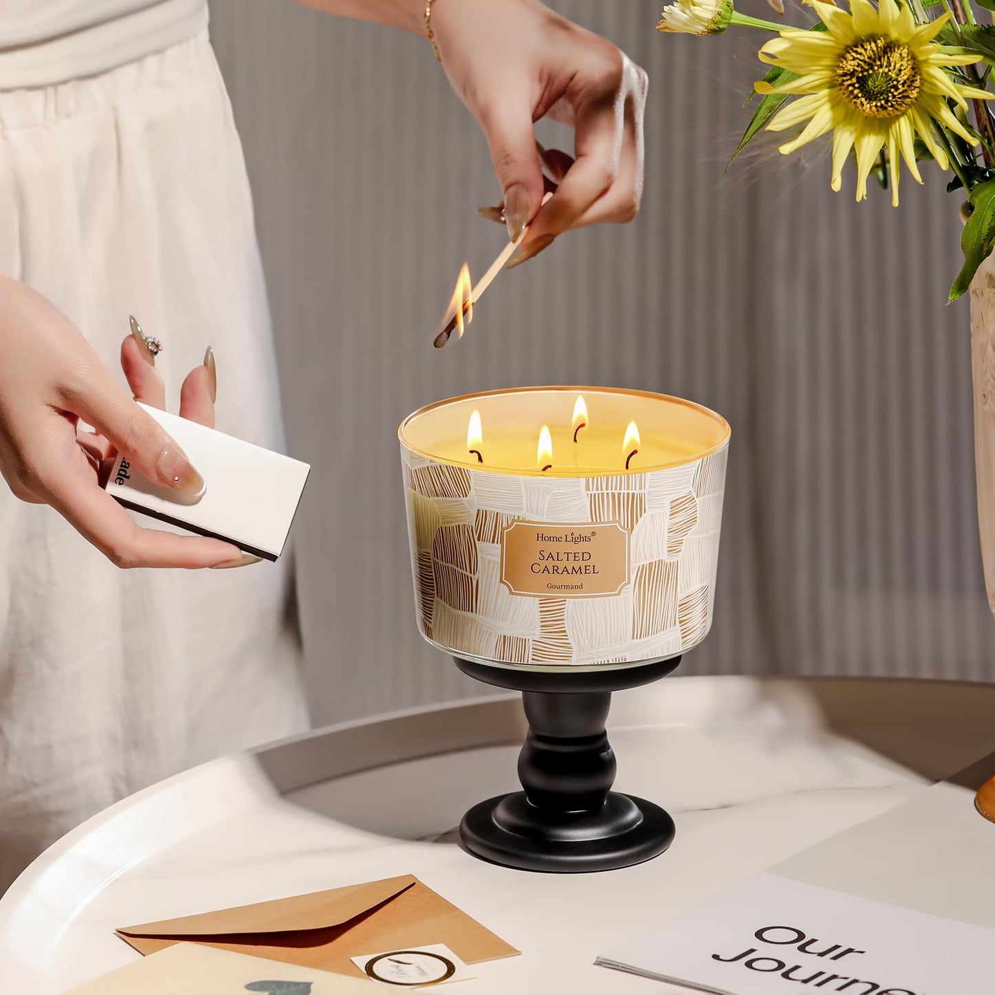 HomeLights Salted Caramel Soy Wax Candles – 18oz, 4-Wick