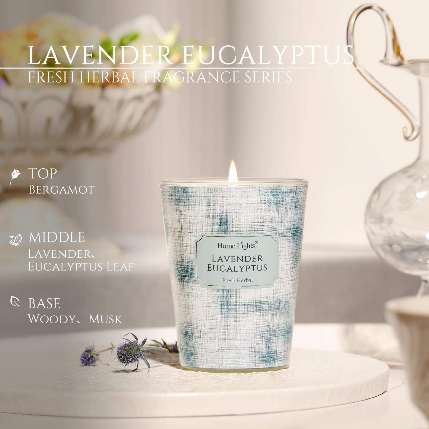HomeLights Lavender Eucalyptus Soy Wax Candle 6.7oz | 1-Wick Aromatherapy & Scandinavian Minimalist Design