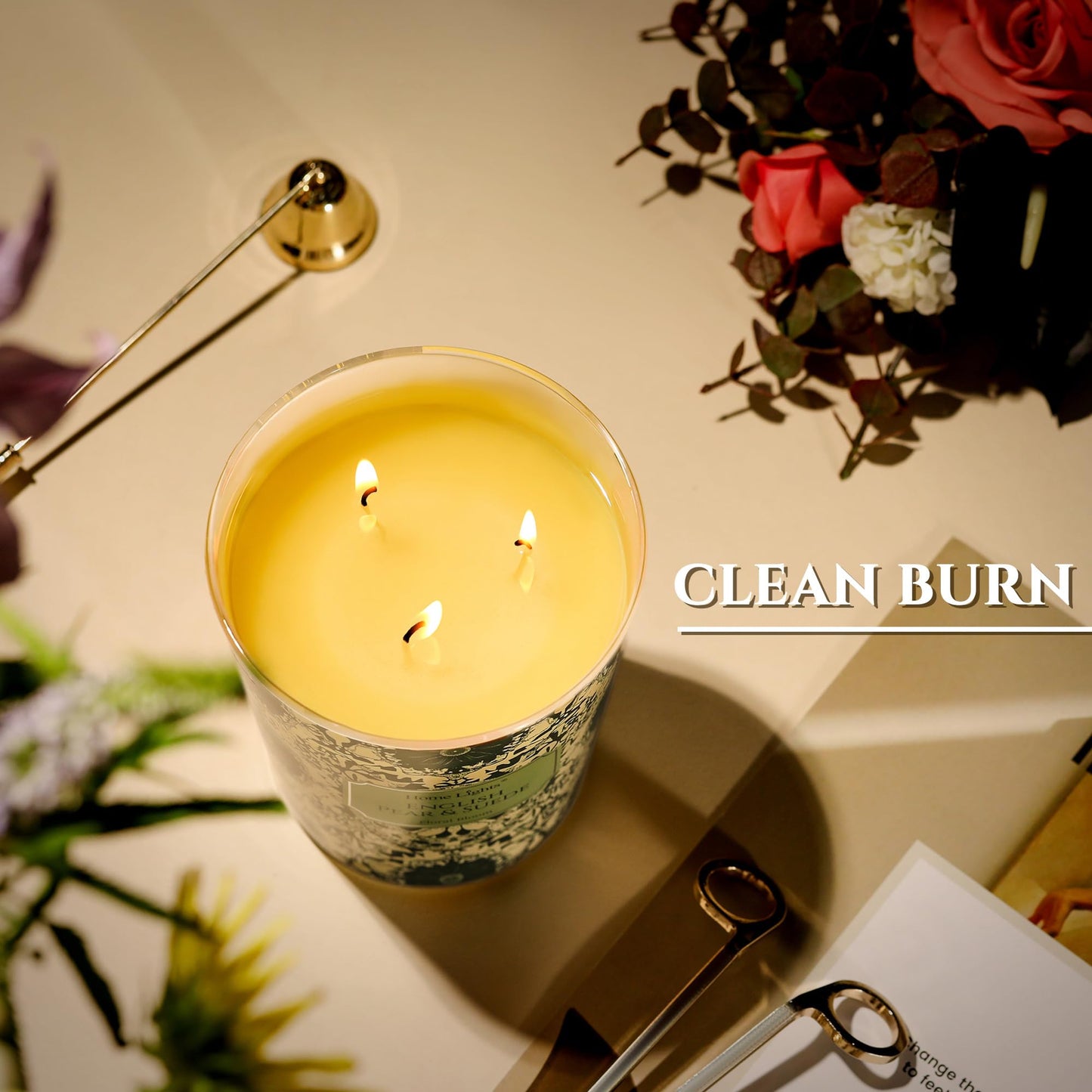 HomeLights 34oz Soy Wax Candles – 3-Wick English Pear & Suede, Aromatherapy Gift