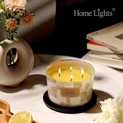 HomeLights Salted Caramel Soy Wax Candles – 18oz, 4-Wick