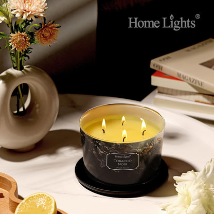 HomeLights 18oz Scented Candle – 4-Wick Tobacco Noir Aromatherapy for Home Decor & Gifts