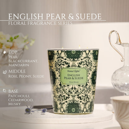 HomeLights 34oz Soy Wax Candles – 3-Wick English Pear & Suede, Aromatherapy Gift