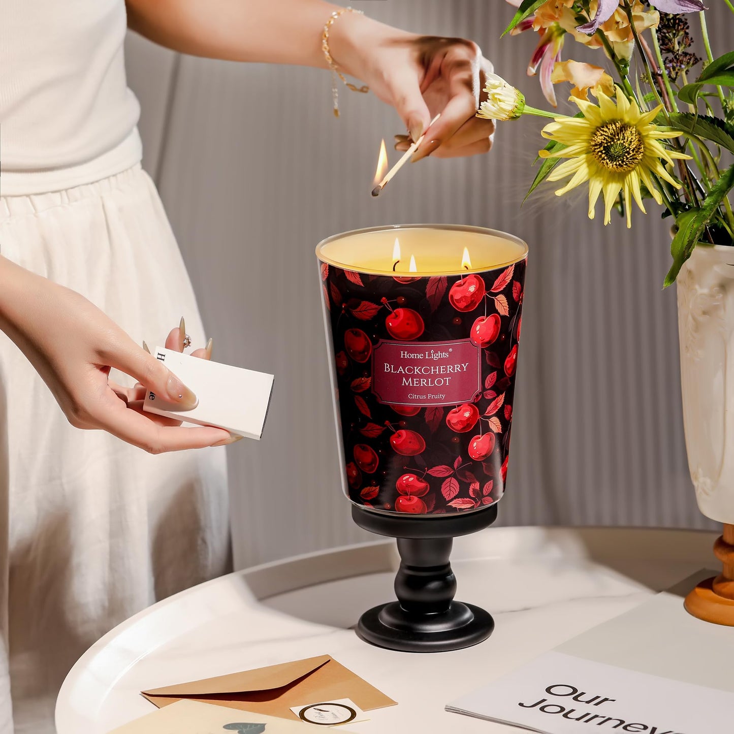 HomeLights 34oz 3-Wick Soy Wax Candle – Blackcherry Merlot Scent