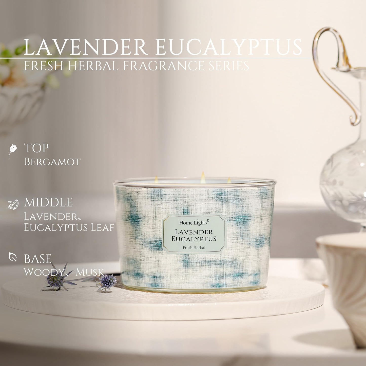 HomeLights Lavender Eucalyptus Soy Wax Candles | 4-Wick 18oz