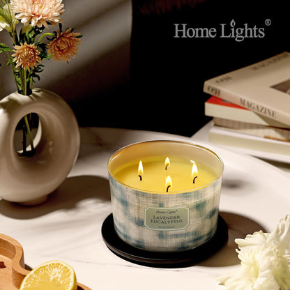 HomeLights Lavender Eucalyptus Soy Wax Candles | 4-Wick 18oz