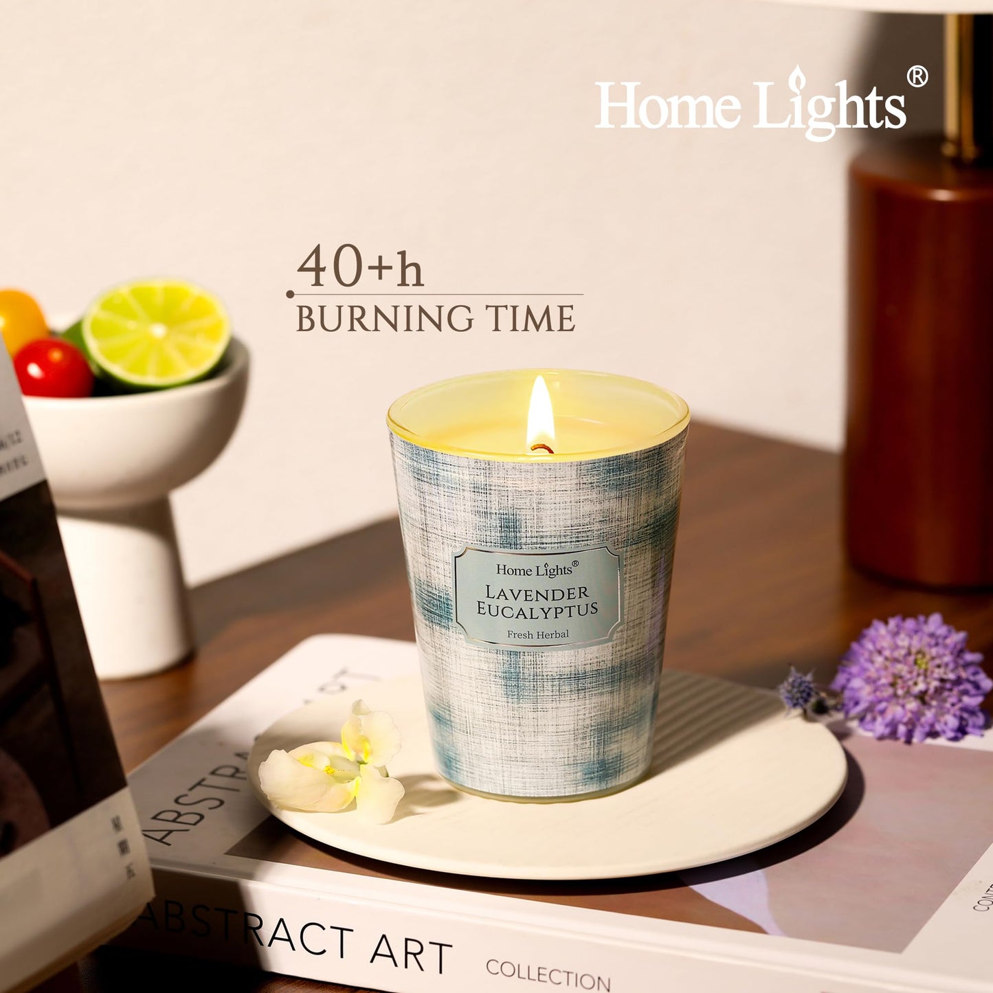 HomeLights Lavender Eucalyptus Soy Wax Candle 6.7oz | 1-Wick Aromatherapy & Scandinavian Minimalist Design