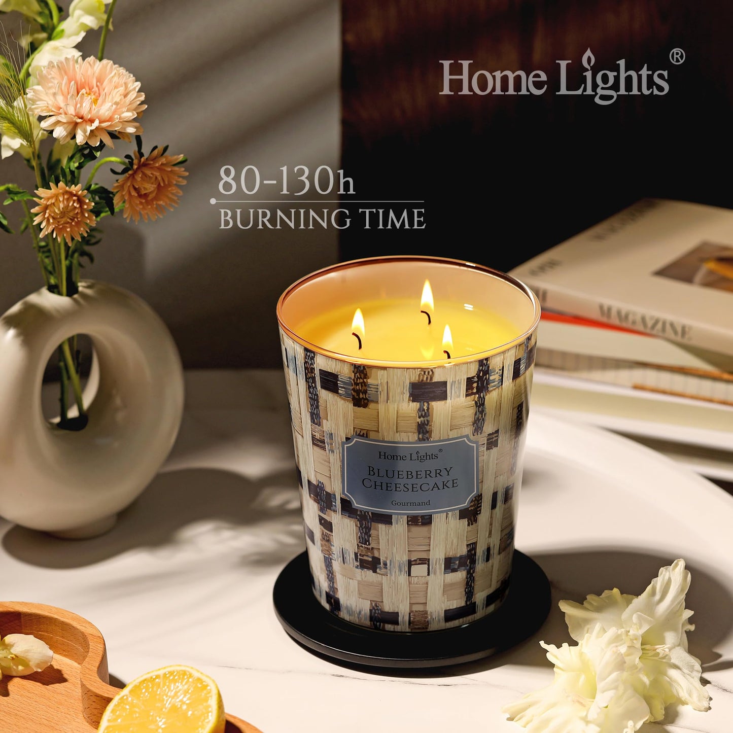 HomeLights 34oz Blueberry Cheesecake 3-Wick Candle | Aromatherapy & Rustic Modern Decor