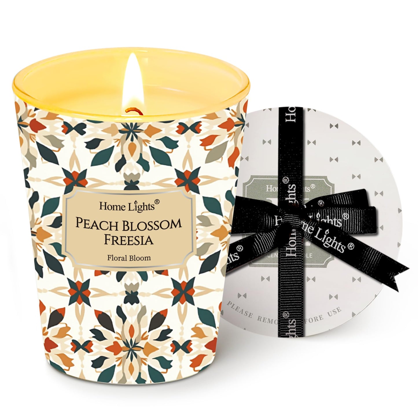 HomeLights Scented Candle 6.7oz – Peach Blossom Freesia, Eco Soy Wax | Gift for Women & Men