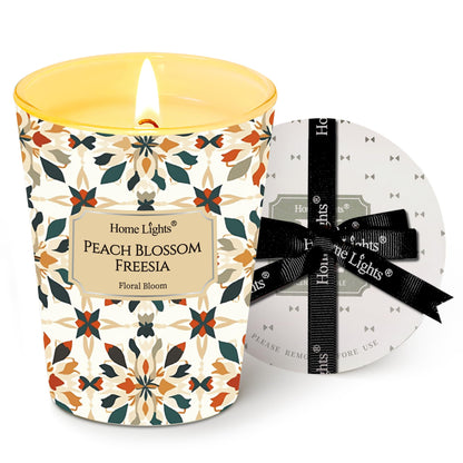HomeLights Scented Candle 6.7oz – Peach Blossom Freesia, Eco Soy Wax | Gift for Women & Men