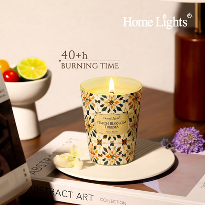 HomeLights Scented Candle 6.7oz – Peach Blossom Freesia, Eco Soy Wax | Gift for Women & Men