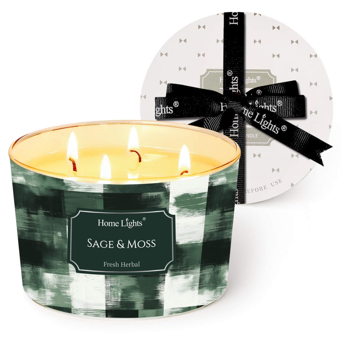 HomeLights Sage & Moss 18oz 4-Wick Scented Candle – Minimalist Design