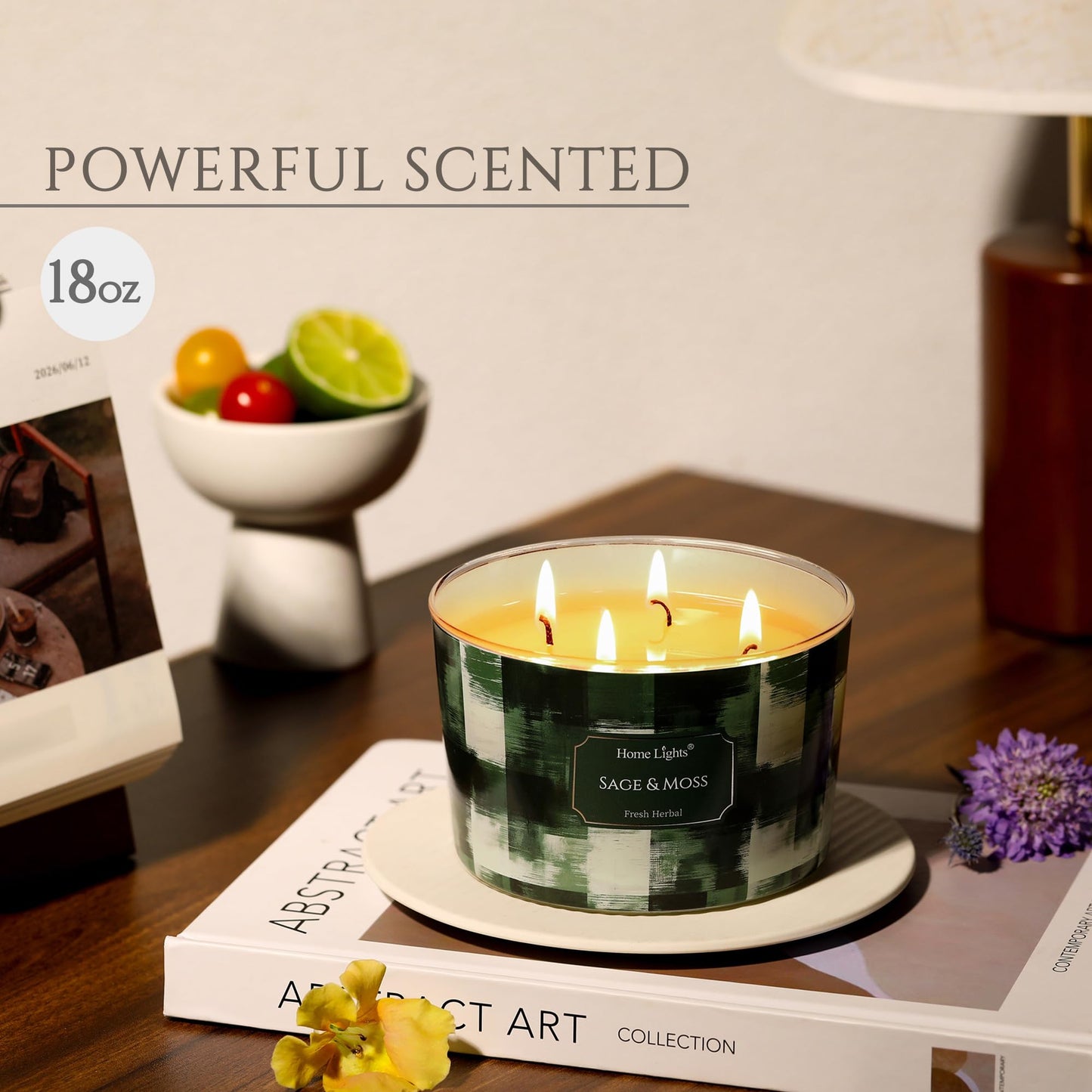 HomeLights Sage & Moss 18oz 4-Wick Scented Candle – Minimalist Design