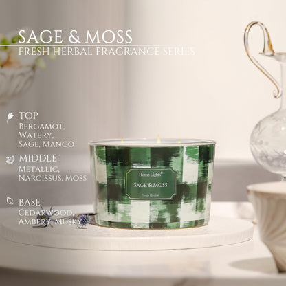 HomeLights Sage & Moss 18oz 4-Wick Scented Candle – Minimalist Design