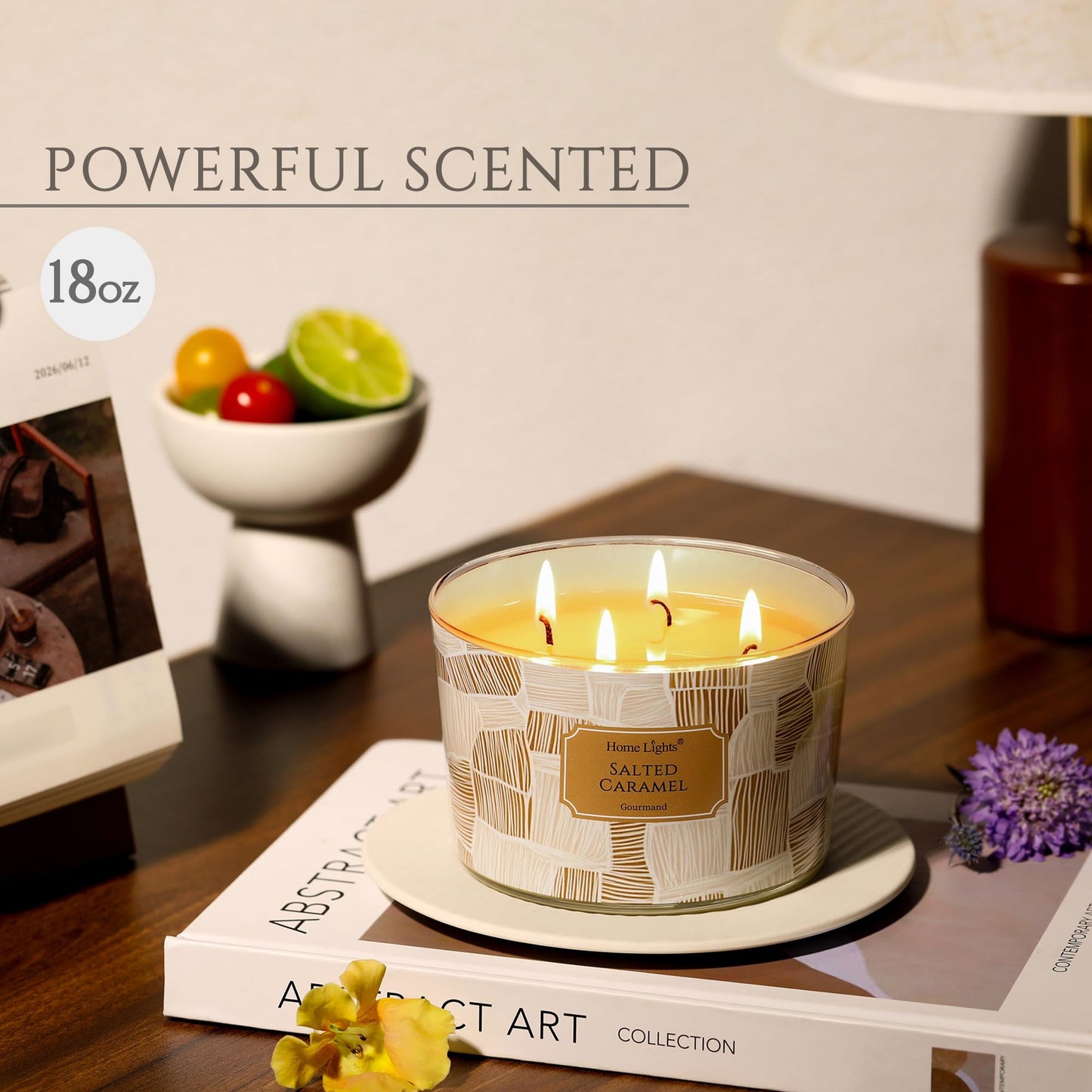 HomeLights Salted Caramel Soy Wax Candles – 18oz, 4-Wick