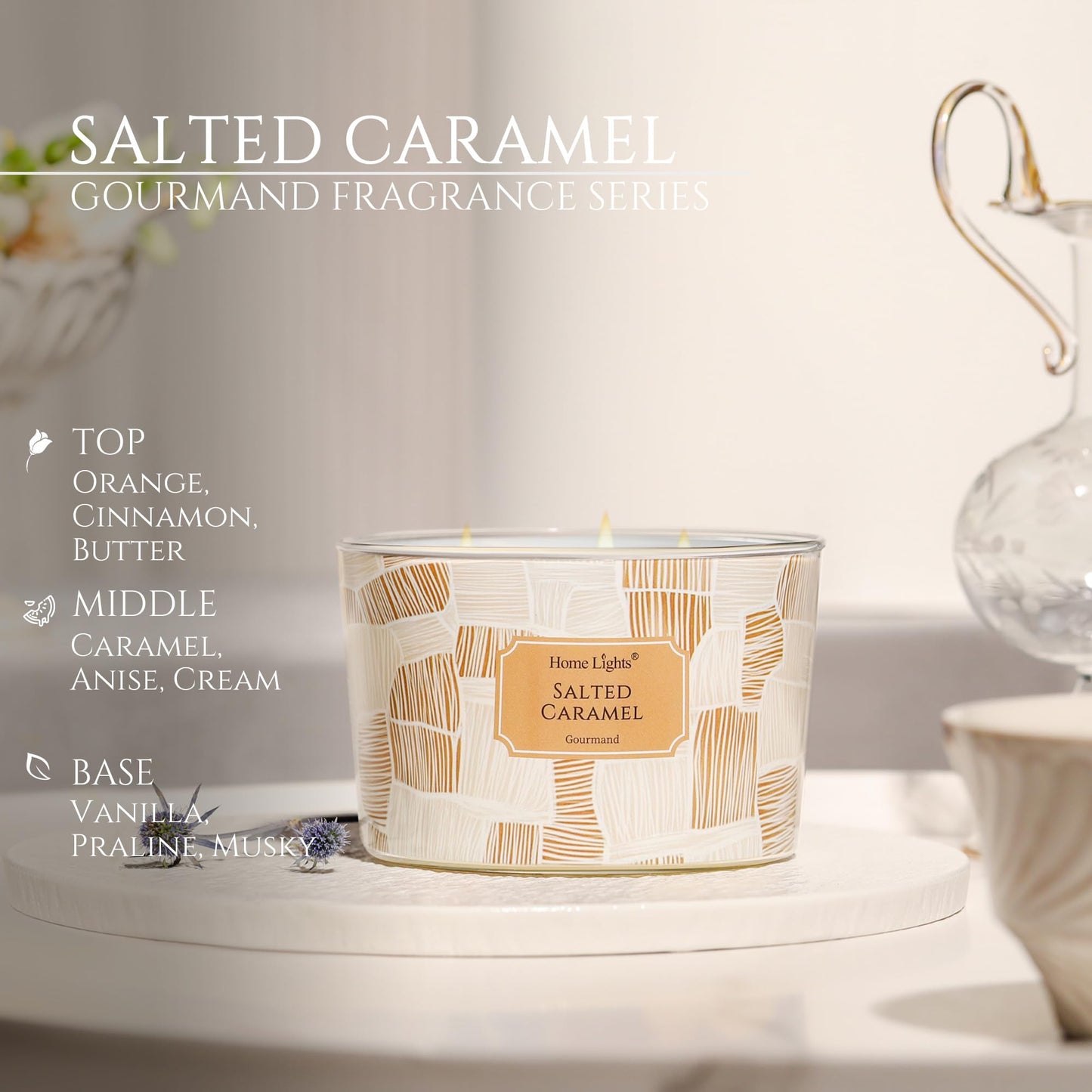 HomeLights Salted Caramel Soy Wax Candles – 18oz, 4-Wick