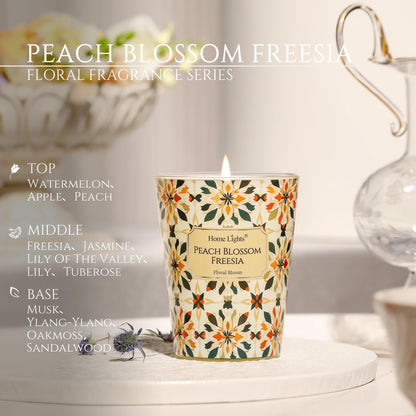 HomeLights Scented Candle 6.7oz – Peach Blossom Freesia, Eco Soy Wax | Gift for Women & Men