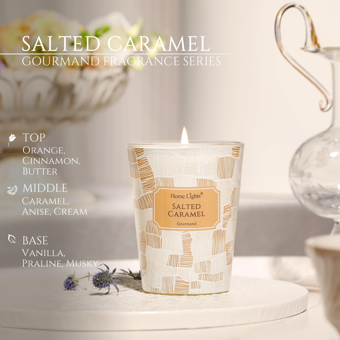 HomeLights Salted Caramel Soy Wax Candle – 6.7oz, 1-Wick, Aromatherapy Gift
