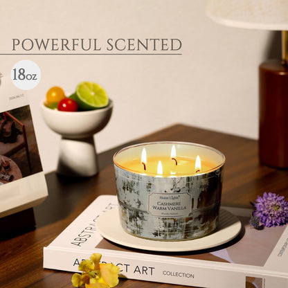 HomeLights Scented Candles – 18oz 4-Wick Aromatherapy Candle, Cashmere Warm Vanilla, Industrial Chic Decor & Gift