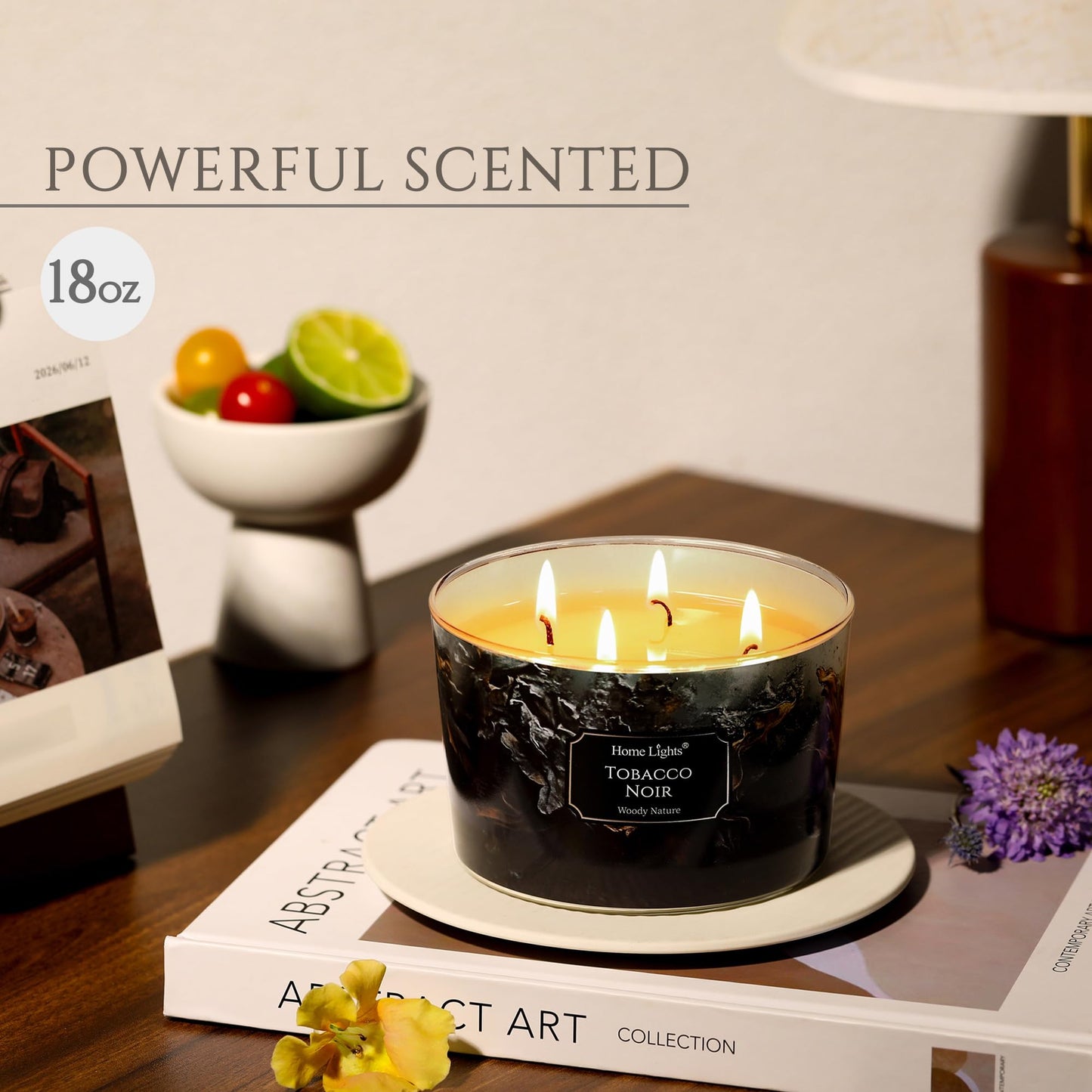 HomeLights 18oz Scented Candle – 4-Wick Tobacco Noir Aromatherapy for Home Decor & Gifts