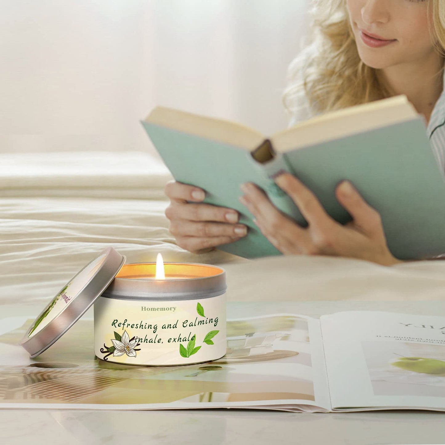 Homemory Peppermint & Vanilla Scented Aromatherapy Candle – 6oz, Soy Wax, Hand-Poured