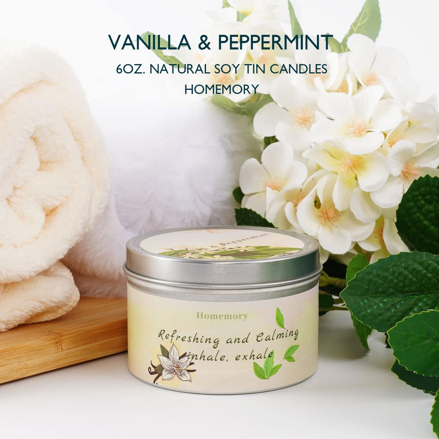 Homemory Peppermint & Vanilla Scented Aromatherapy Candle – 6oz, Soy Wax, Hand-Poured