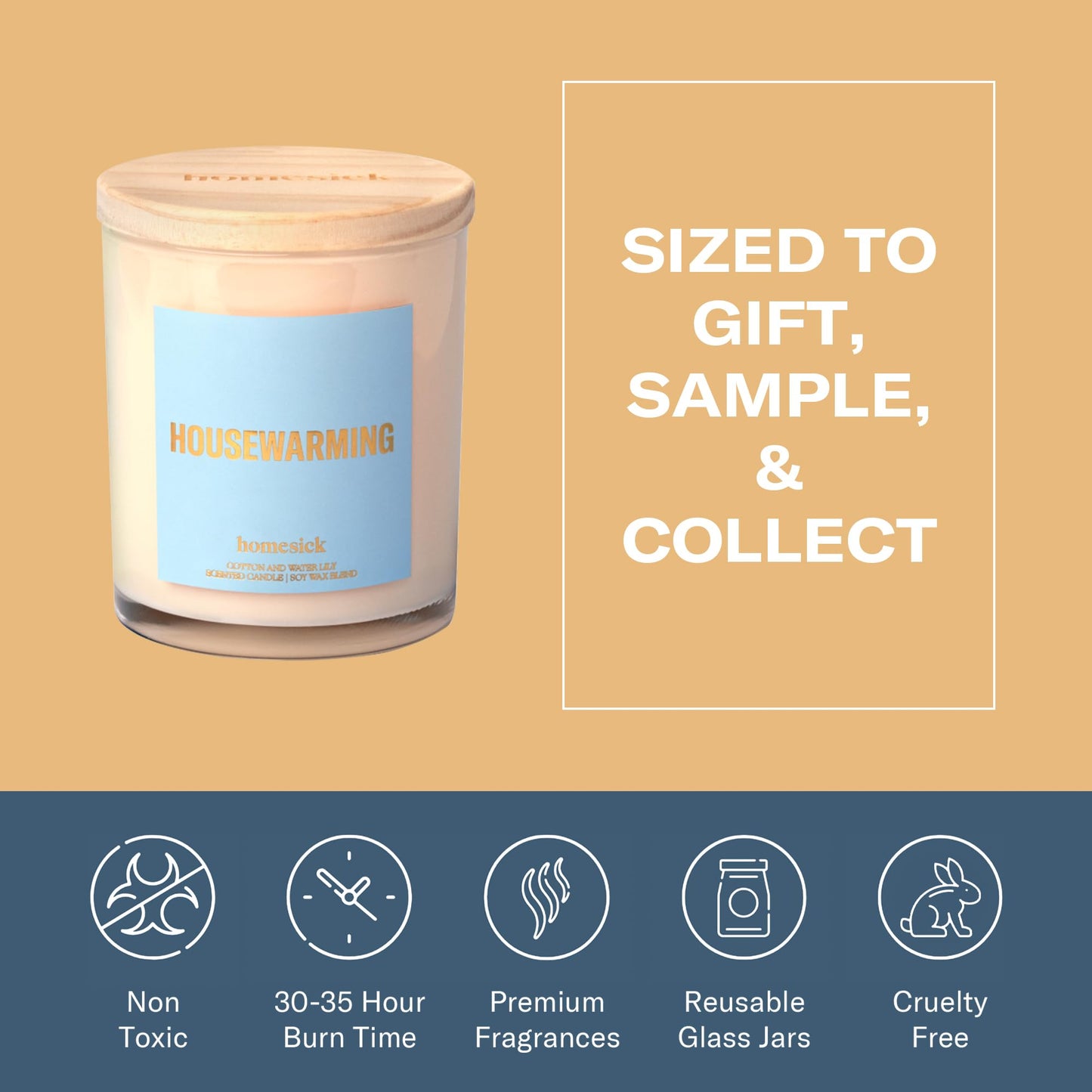 Homesick Housewarming Candle – 7.5 oz Natural Soy Wax (Cotton & Water Lily)