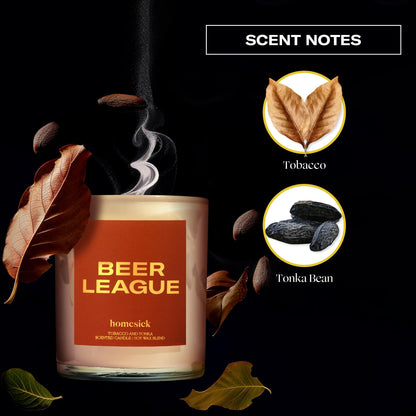Homesick Beer League Candle – 7.5 oz Soy Wax Blend, Tobacco & Tonka