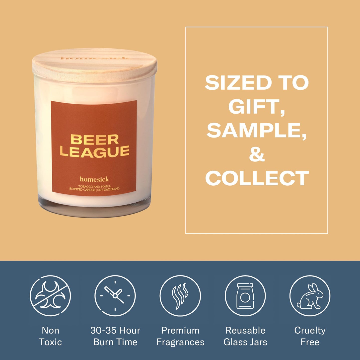 Homesick Beer League Candle – 7.5 oz Soy Wax Blend, Tobacco & Tonka