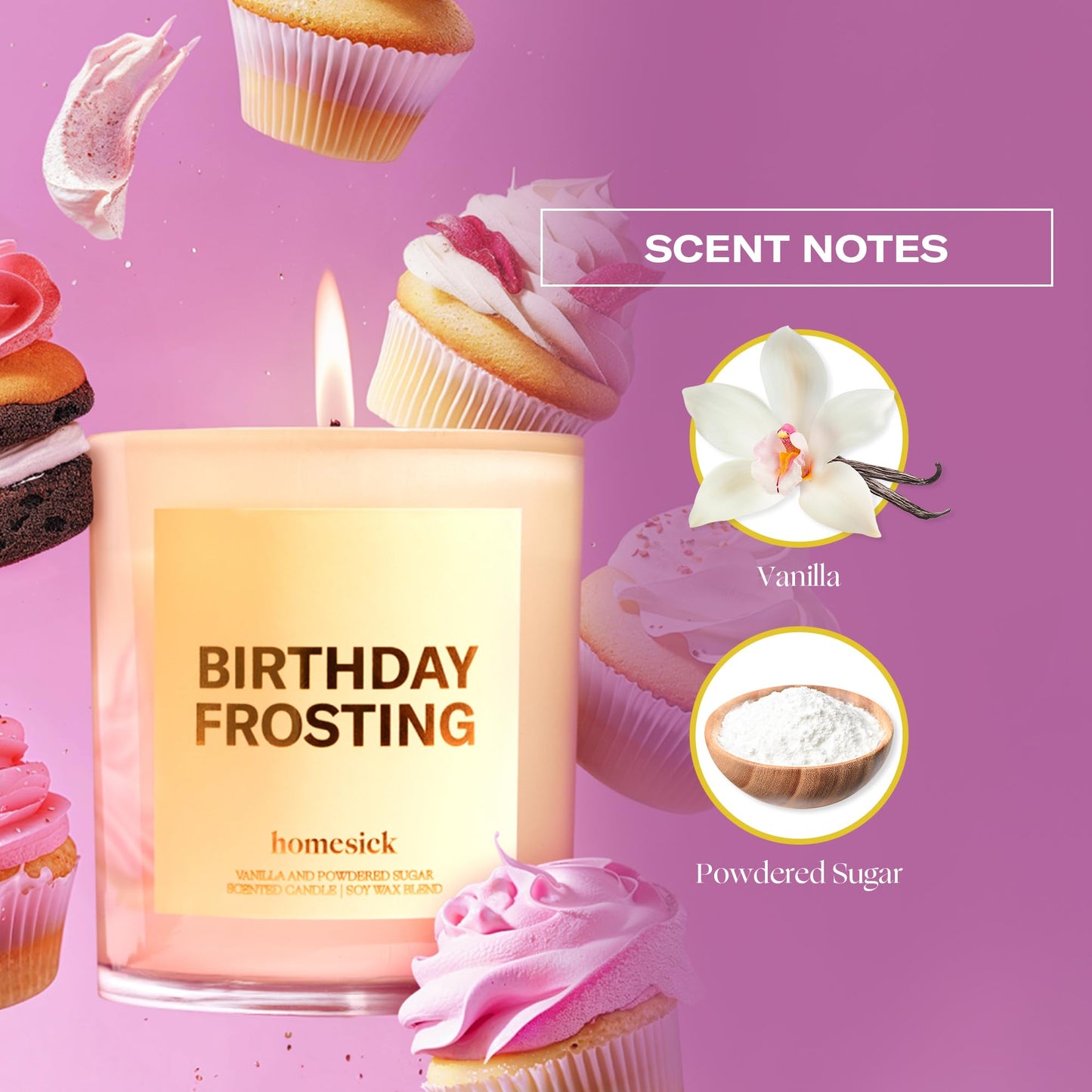 Homesick Birthday Frosting 7.5 oz Soy Candle – Long-Lasting Jar Candle Gift for Women & Men