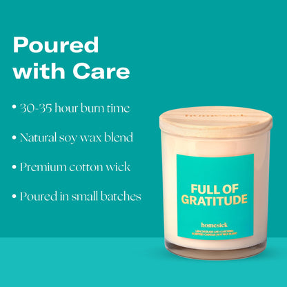 Homesick Full of Gratitude Starter Candle - 7.5 oz Soy Wax Blend, Lemongrass & Gardenia