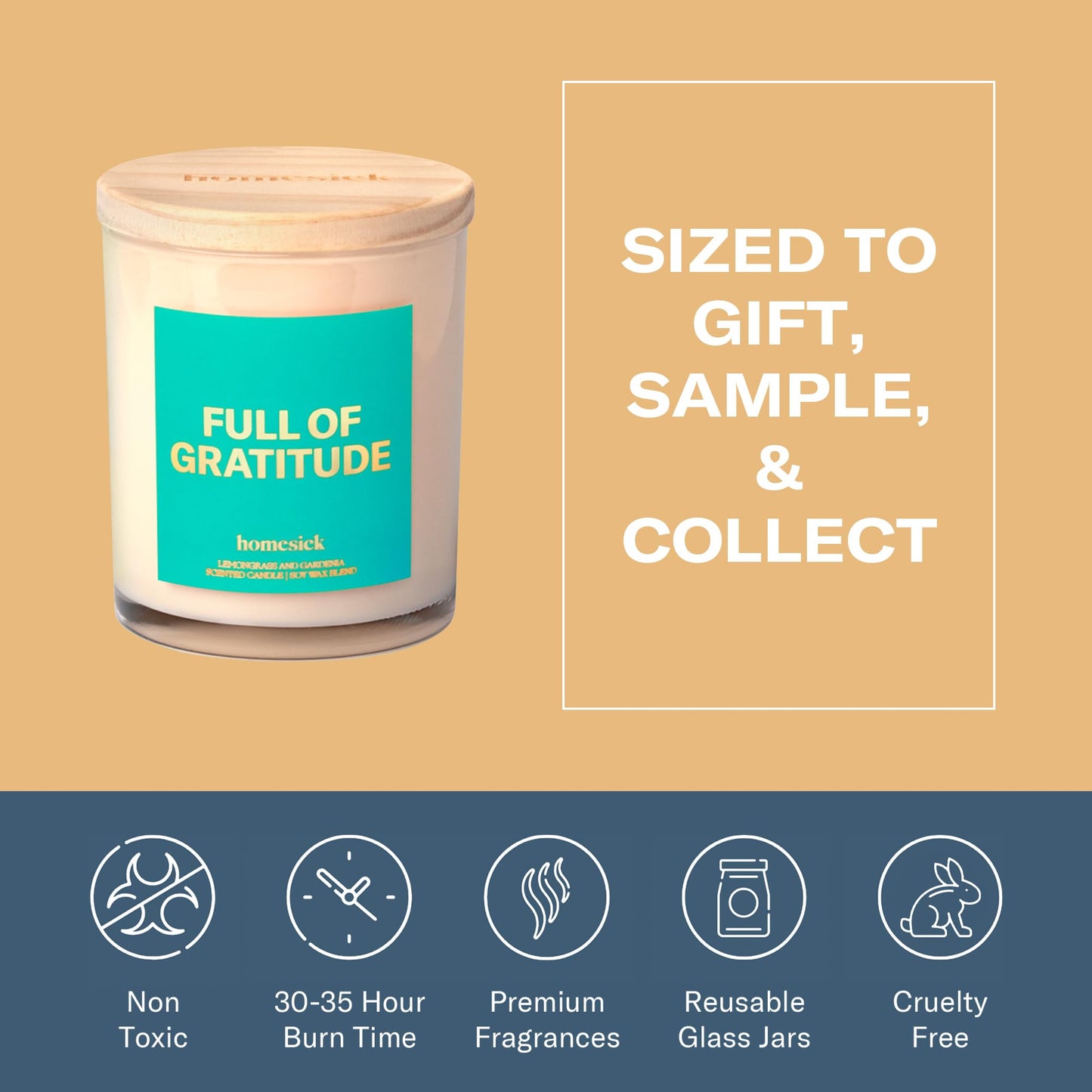 Homesick Full of Gratitude Starter Candle - 7.5 oz Soy Wax Blend, Lemongrass & Gardenia