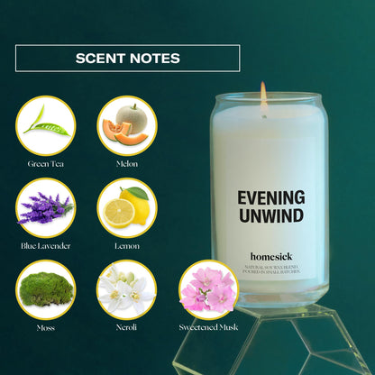 Homesick Evening Unwind Candle – 13.75 oz Soy Wax Blend, 60-80h Burn Time