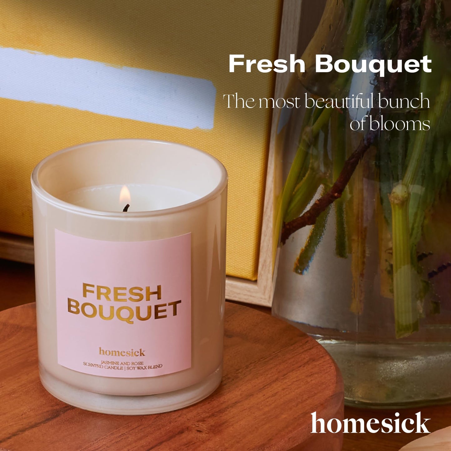 Homesick Fresh Bouquet Candle - 7.5 oz Natural Soy Wax, Jasmine & Rose