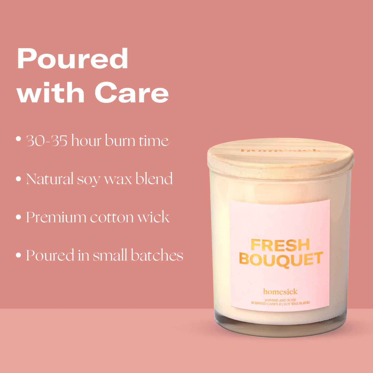 Homesick Fresh Bouquet Candle - 7.5 oz Natural Soy Wax, Jasmine & Rose