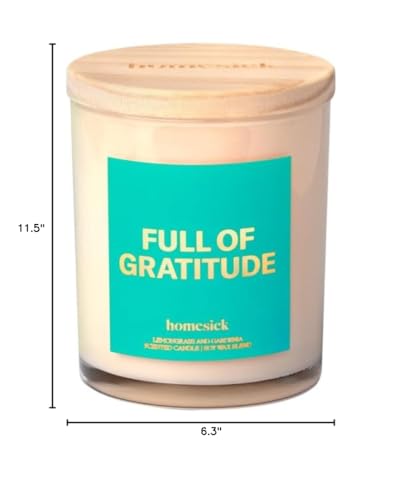 Homesick Full of Gratitude Starter Candle - 7.5 oz Soy Wax Blend, Lemongrass & Gardenia