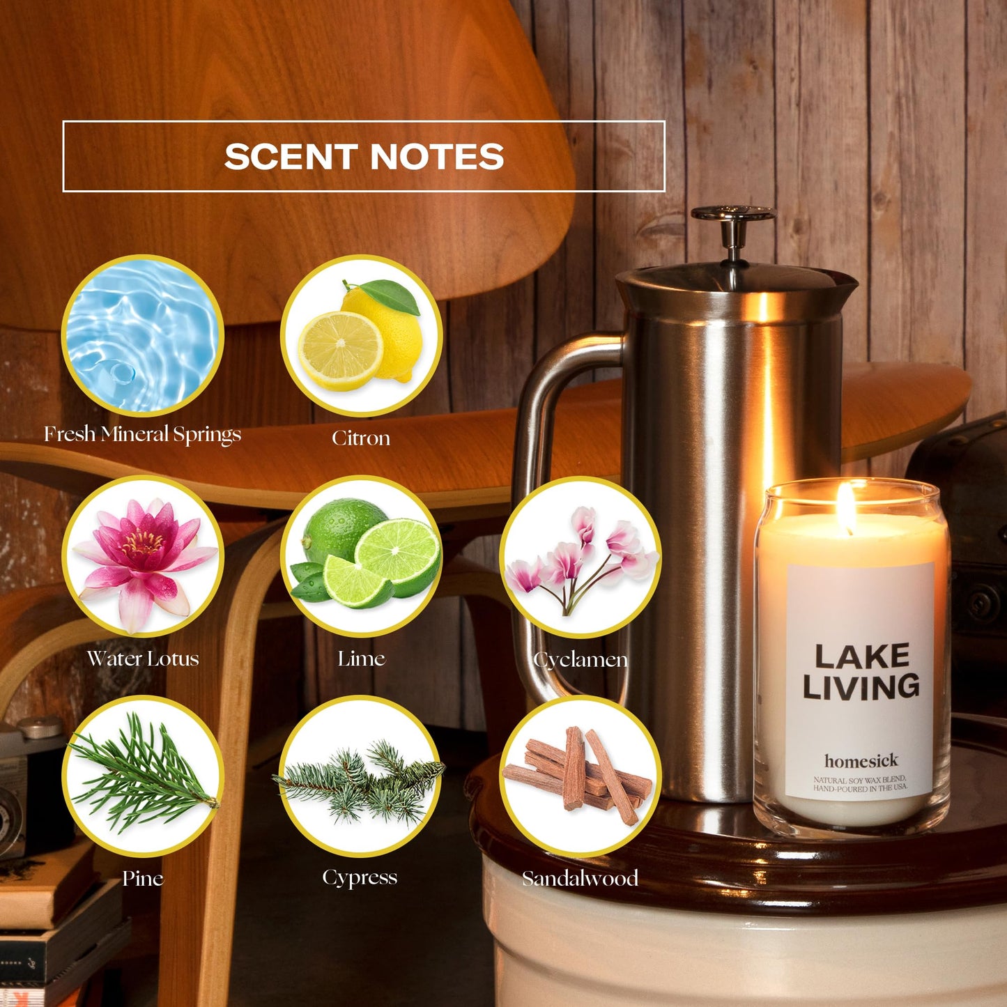 Homesick Lake Living Scented Candle – 13.75 oz Soy Wax, 60-80 Hours Burn Time, Notes of Mineral Springs, Water Lotus & Pine